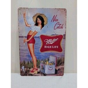 Miller High Life Beer Tin Sign 12"x 8" Pin Up Girl